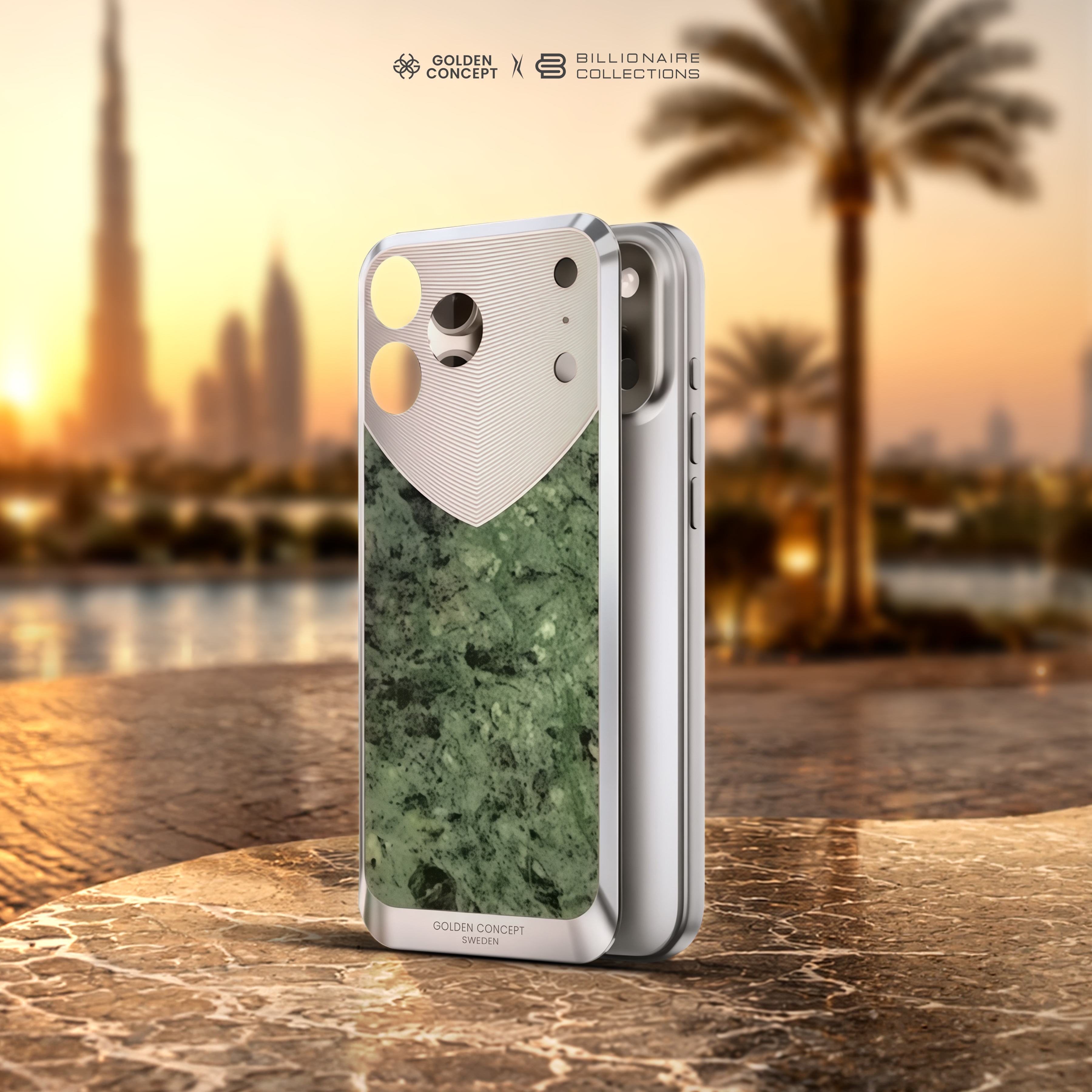 Elevate your iPhone experience with the Golden Concept Magnetic Shield Marble Edition